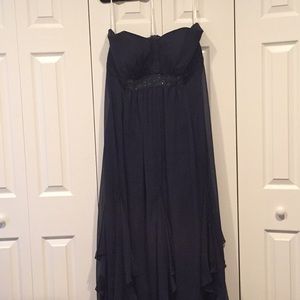 Strapless navy formal dress